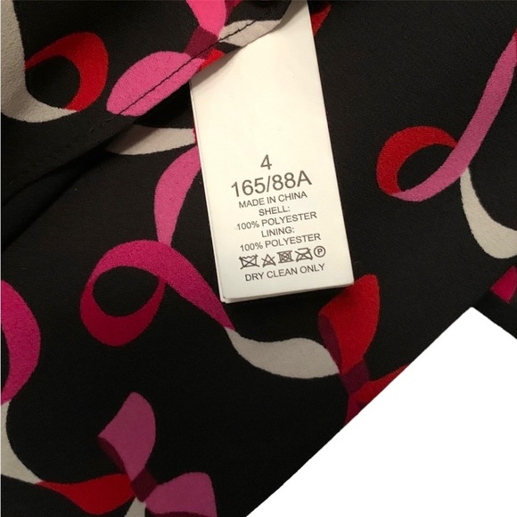 Kate Spade Ribbon Print Black/Pink/Red Midi Dress Size 4 - Picture 7 of 10